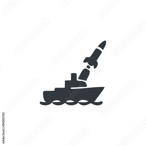 Vector icon of missile launcher vehicle representing military defense technology and weapon system concept.