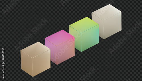 Set of four 3D isometric colorful cubes on transparent background