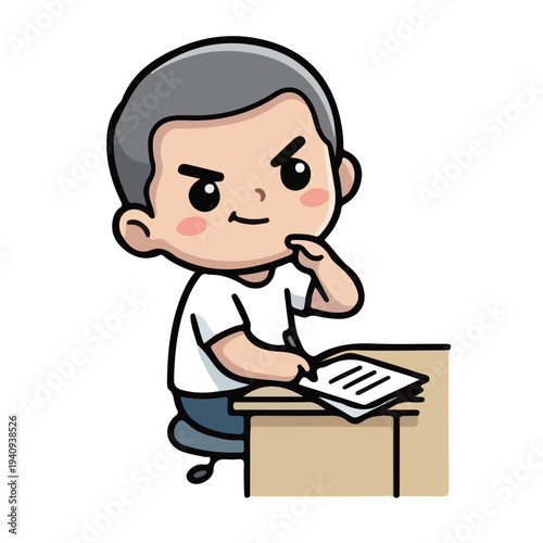 Man Thinking While Working at Desk