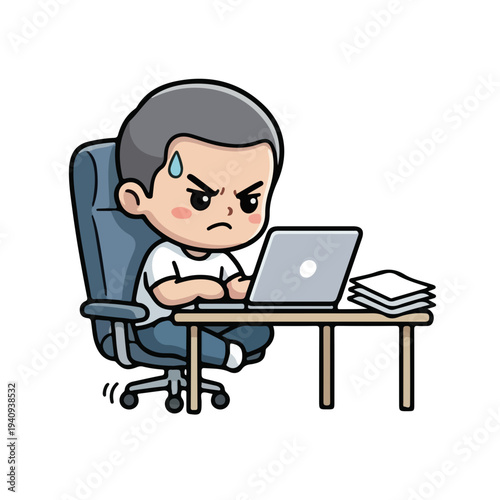 Frustrated Man Working on Laptop
