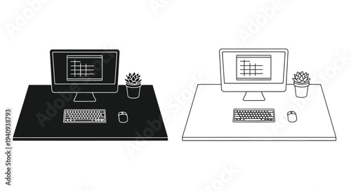 Laptop and desk workflow Vector