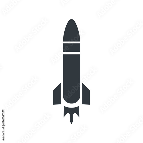 Simple rocket launch silhouette icon representing space exploration and aerospace technology concept.