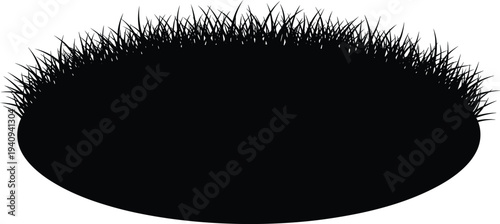 Black grass silhouette patch isolated on white background, realistic turf or lawn element, natural ground cover texture for landscape design, nature illustration and garden concept