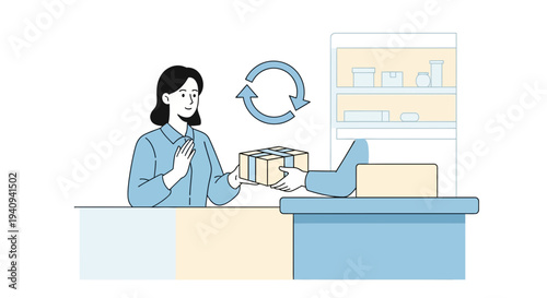 Customer receives package at counter, return and exchange concept, logistics service