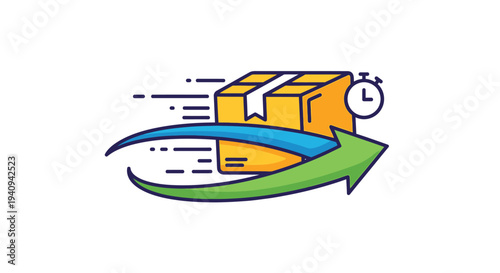 Fast delivery service shipping packages quickly with a parcel and clock
