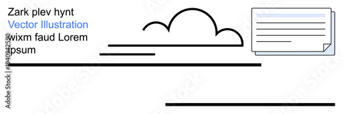 Data storage, cloud solutions, digital communication, file sharing, workflow, documentation. Abstract cloud and document layout. Data storage and cloud solutions concept
