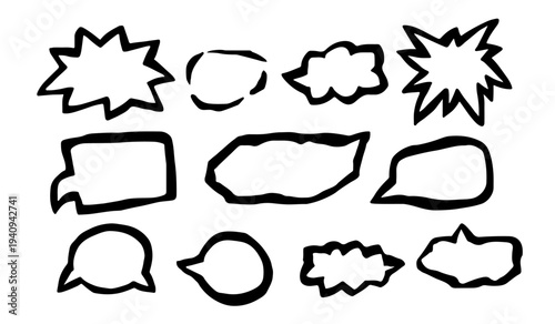 縁取り強めの手描きふきだしセット　会話やメッセージ装飾に使えるベクターイラスト/Hand drawn speech bubble set rough sketch style with strong edge