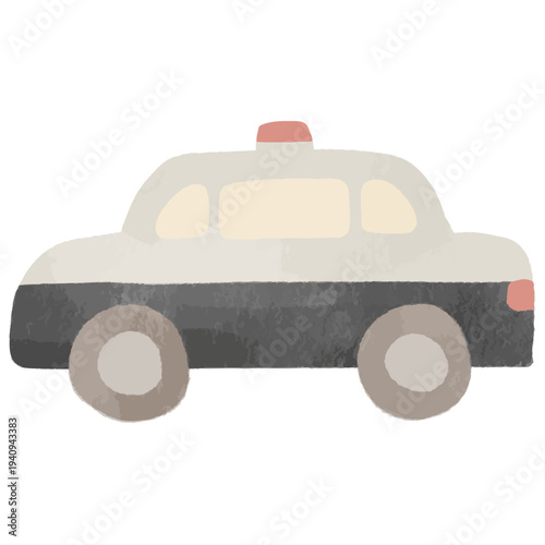水彩風で描いたかわいいパトカーイラスト｜警察・緊急車両・防犯・交通警察・サイレン・パトロール・ベクター