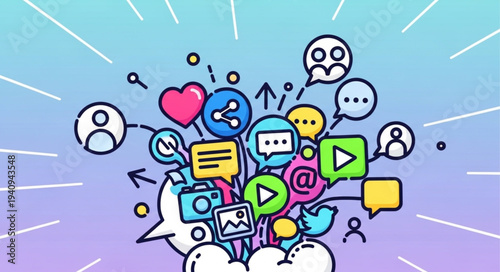 Social Media Icons and Symbols Connected Together.
