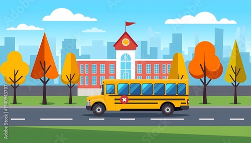 School Transportation Concept with School Bus Illustration