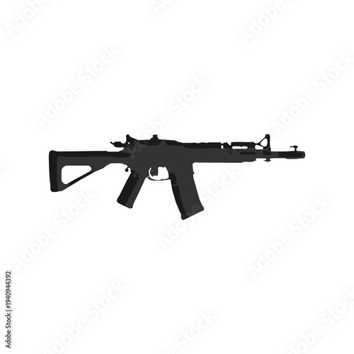 Silhouette of a submachine gun with front grip, ideal for close-quarters battle and urban tactical visuals.
