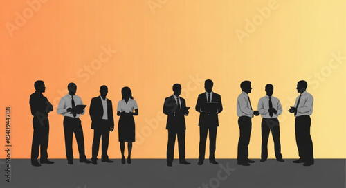Silhouettes of business people standing together in a group.