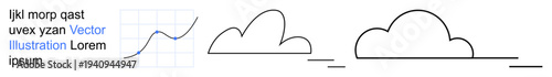 Data visualization, weather forecasting, cloud computing, networking, abstract design, minimalism. Minimalist cloud shapes with a line chart. Data visualization and weather forecasting concept