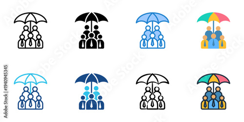 Employee Insurance icons set multiple style collection. Editable stroke 
