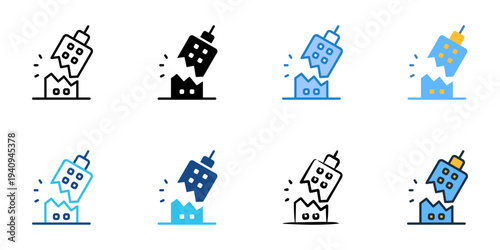 Property Damage icons set multiple style collection. Editable stroke 
