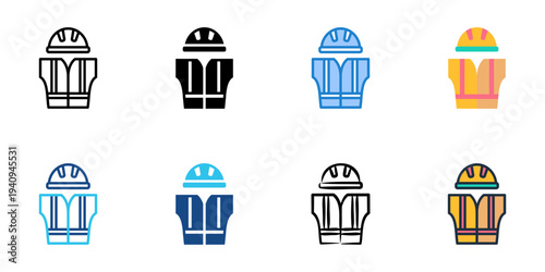 Equipment Protection icons set multiple style collection. Editable stroke 
