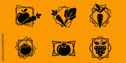 Modern healthy eating logo collection in flat design, perfect for organic shops, vegan brands, diet programs, and fresh food packaging.