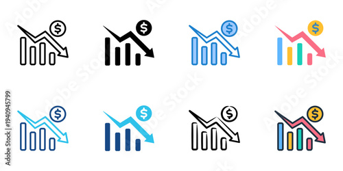 Financial Loss icons set multiple style collection. Editable stroke 
