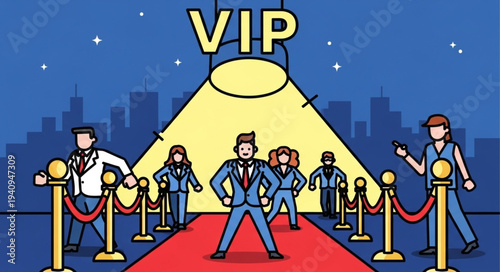 VIP entrance with red carpet and security guards.