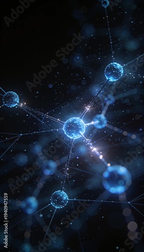 Wallpaper Mural Molecule network connection science technology abstraction glowing blue particle dark background molecule concept futuristic visualization detail with glowing blue sphere structure abstract molecule Torontodigital.ca