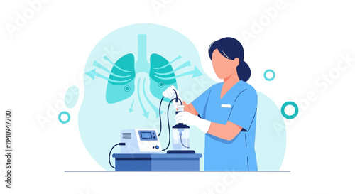 Doctor operating ventilator machine for lung treatment, medical equipment, respiratory care