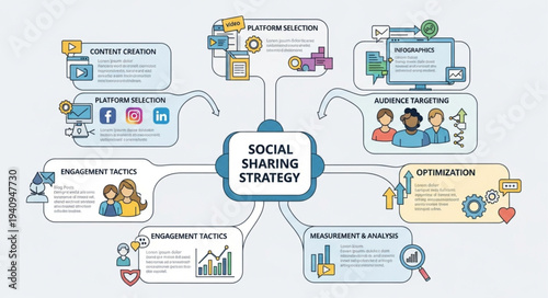 Social Sharing Strategy Mind Map with Icons and Text.