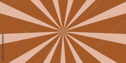 Retro banner with sun and rays in style of 70s. Sunburst, sunrise summer background. Sunbeam illustration, starburst geometric pattern. Vintage wallpaper