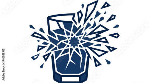 Shattered Glass Illustration with Explosive Effect and Fragments