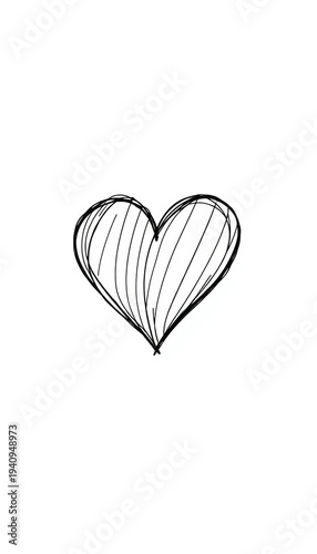 Single black line heart sketch on a white background strip, ideal for hand-drawn Valentine's or wedding invitations, heart,  doodle