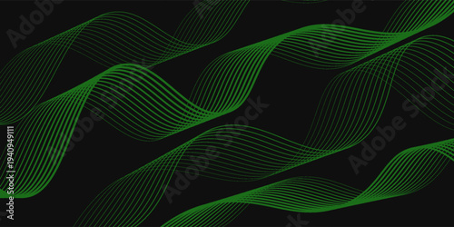Lime Green Wavy Lines on Dark Backdrop: A Serene and Dynamic Abstract Art Piece Showcasing Flowing Energy and Geometric Precision for Design and Technology Projects
