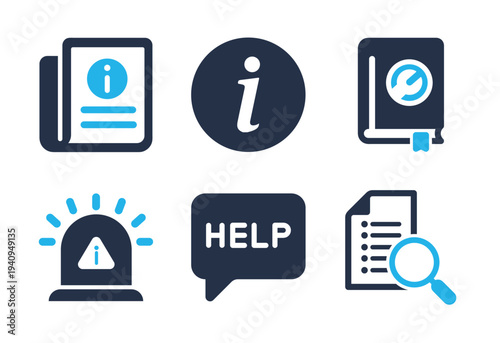 Help Guides and Information Center icon set. Solid glyph series icons