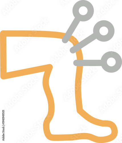 Knee Acupuncture Therapy color line Icon, Medical Symbol for Joint Pain Relief and Traditional Treatment, Leg Anatomy with Acupuncture Needles Vector, Isolated Silhouette.