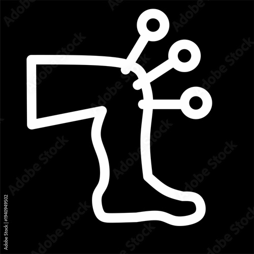 Knee Acupuncture Therapy Icon with white line inside black square, Medical Symbol for Joint Pain Relief and Traditional Treatment, Leg Anatomy with Acupuncture Needles Vector, Isolated Silhouette.