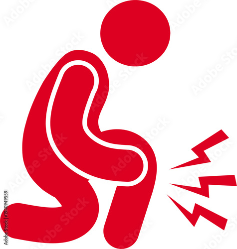 Knee Pain Icon Vector Illustration, Joint Inflammation Symbol for Medical and Physiotherapy, Leg Injury and Bone Ache Pictogram, Isolated red Silhouette.