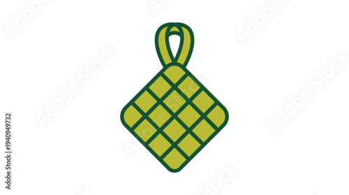 Vector illustration of a green oven mitt with a grid pattern hanging from a loop
