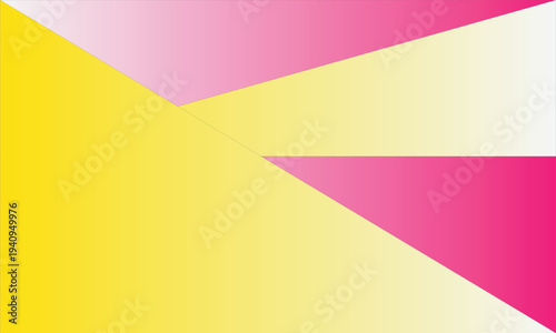 described features a geometric abstract design characterized by overlapping triangles and a vibrant color palette.