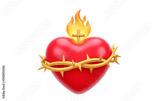 Sacred Heart of Jesus with crown of thorns and flame