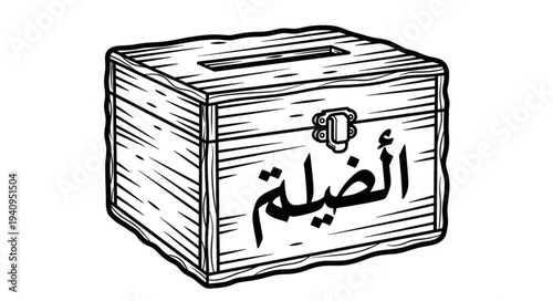 Wooden ballot box with Arabic writing for voting.