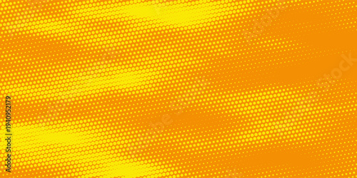 Abstract futuristic halftone pattern. Comic background. Design element for web banners, posters, cards, wallpapers, sites. Dotted backdrop with circles, dots, point large scale. Yellow, orange color