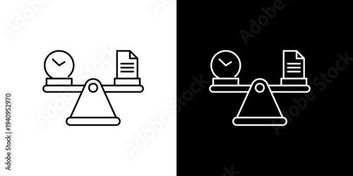 Conceptual illustration of time management and task balance, depicting efficiency and productivity through a balanced scale icon, ideal for business concepts