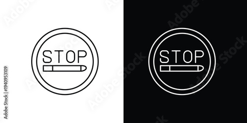 Line art icon symbolizing 'no smoking,' displaying a crossed-out cigarette within a stop sign, advocating for health and tobacco cessation