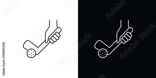 Golf club and ball icon in black and white, vector illustration for sports and leisure