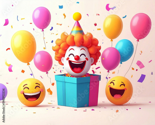 April Fools' Day Creative Concept with Joker Hat and Confetti