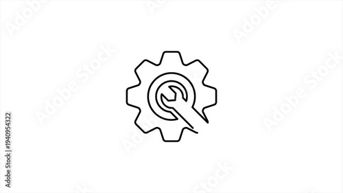 Loading Animation - Monoline Gear in One Line Continuous Style Animated for Progress Waiting System Setting Background Task Process