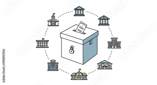 Government and Election Voting Box with Building Icons Vector Illustration Set for Political Campaigns and Democratic Processes