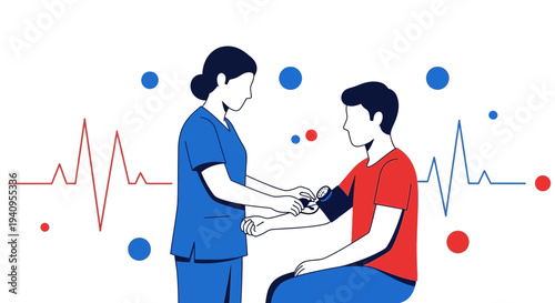 Nurse checks patient's blood pressure, medical checkup, healthcare concept, vital signs