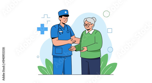 Nurse Helping Elderly Woman, Medical Care, Healthcare Support, Senior Patient Assistance