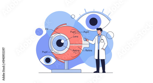 Ophthalmologist Explains Eye Anatomy Model, Vision Care Concept