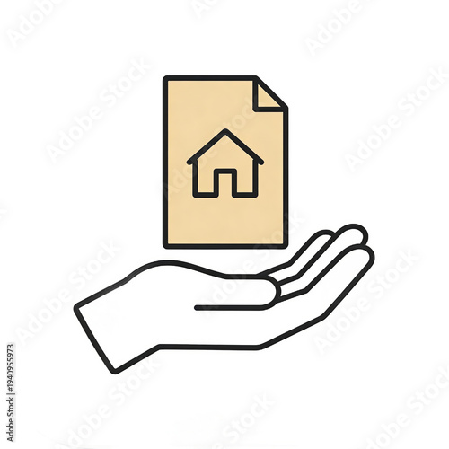 Wallpaper Mural Illustration of a hand holding a document with a house icon, symbolizing property, real estate, or home-related services. Simple line art style. Torontodigital.ca