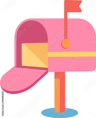 Open mailbox with envelope and red flag flat vector